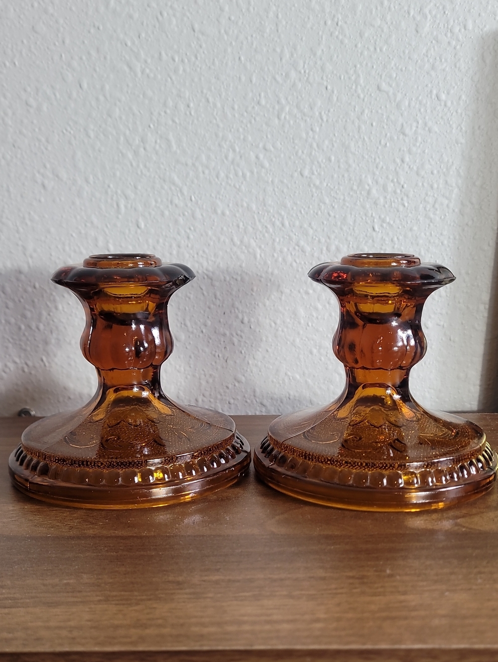 Vintage Tiara Indiana Glass Amber Taper Candle Holders Set of 2 Fall Moody